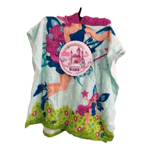 Kids hooded pullover princess castle mermaid‎ print swim beach towel poncho new - Picture 3 of 10